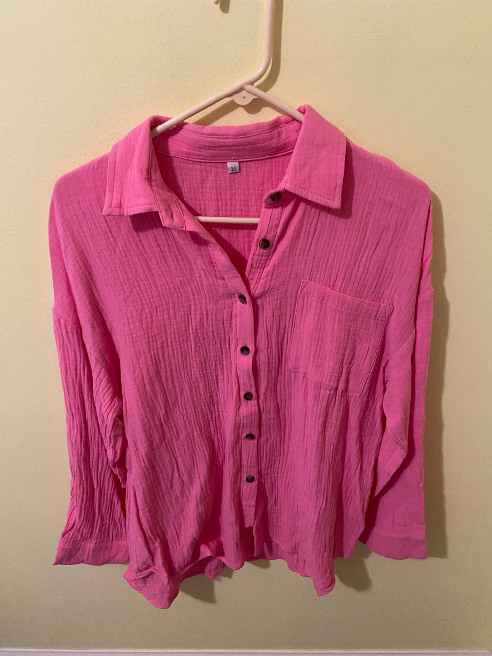 Pink Button-Front Women's Gauze Shirt